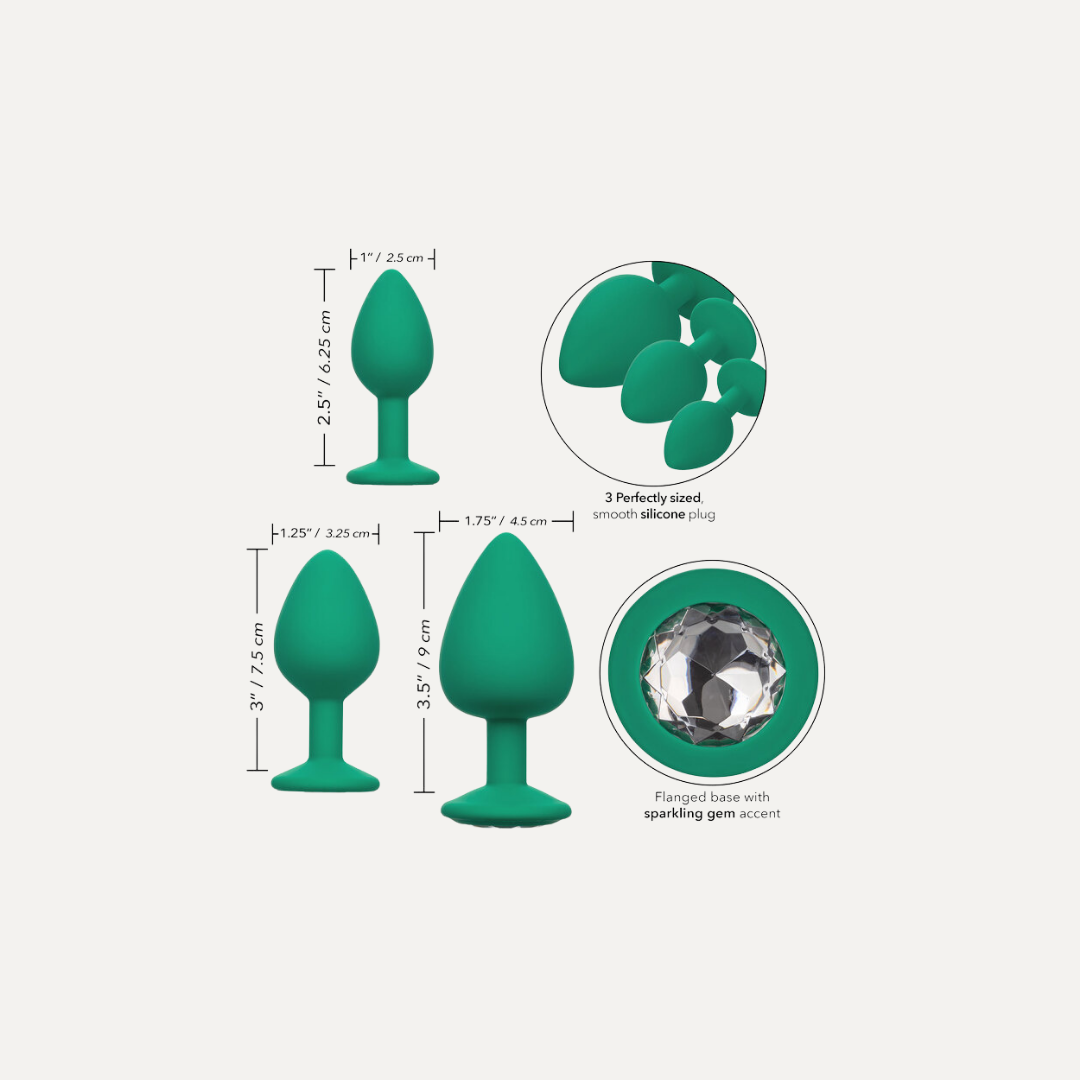 Gem Butt Plugs in Green, pack of 3 in different sizes
