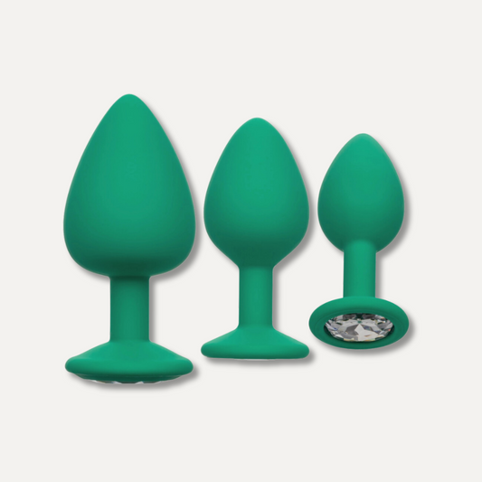 Gem Butt Plugs in Green, pack of 3 in different sizes